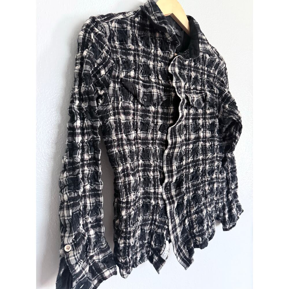 RAG & BONE black white heavy textured puckered plaid button down rugged shirt - Picture 3 of 9